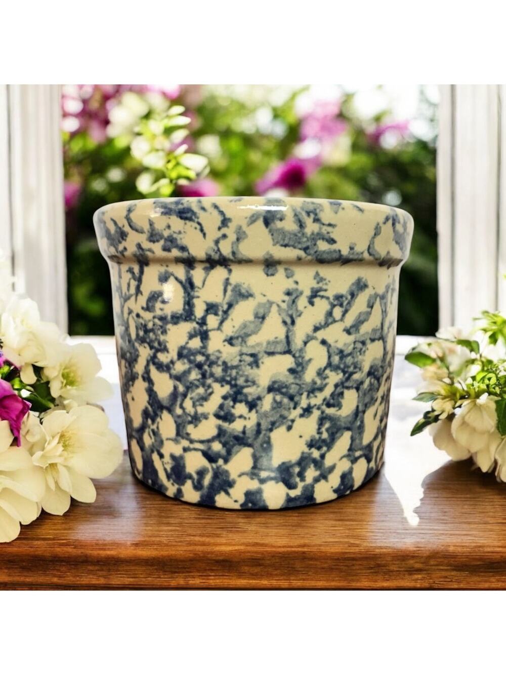 Robinson Ransbottom Roseville Ohio VTG USA Made Spongeware Pottery Planter Pot
